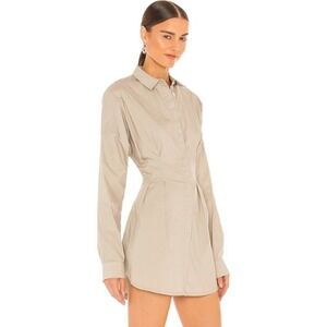 OW Collection Women's Ella Shirt Dress Tan Button Front Long Sleeve- Size S